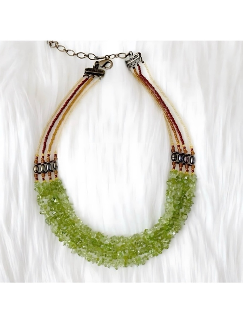 Vintage Napure Artisan Signed Genuine Peridot Beaded Adjustable Necklace